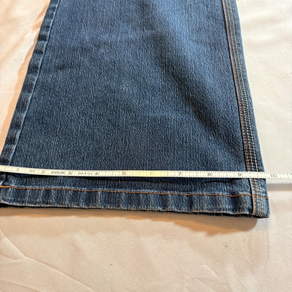 French Cuff Wide Leg Jeans Womens Size 12 Blue Stretch Denim Dark Wash Trousers - Picture 10 of 10